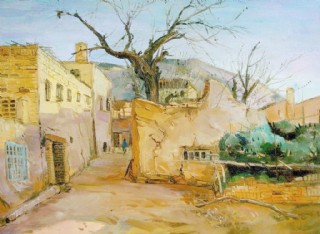 手绘水彩乡村风景插画图片